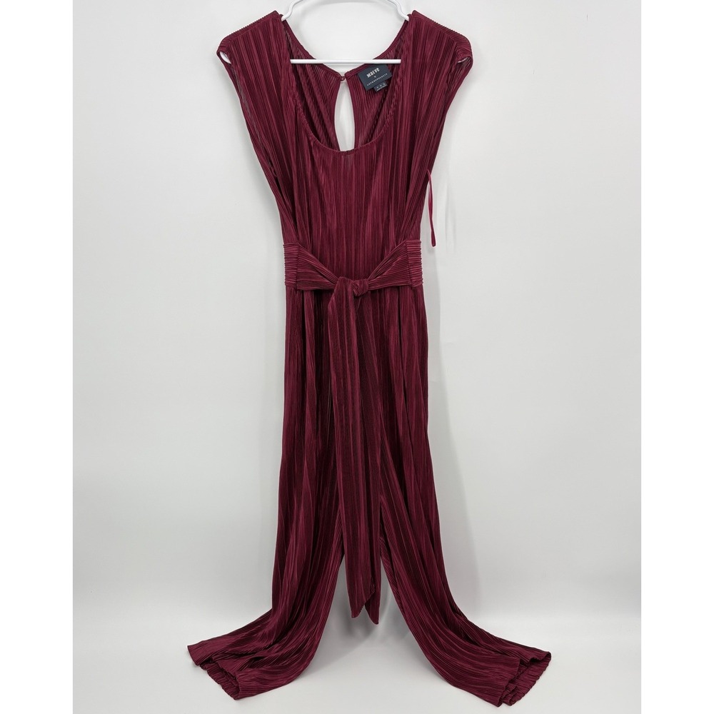 Anthropologie Maeve Sonata Wide Leg Pleated Cropped Jumpsuit Wine Red Size 8